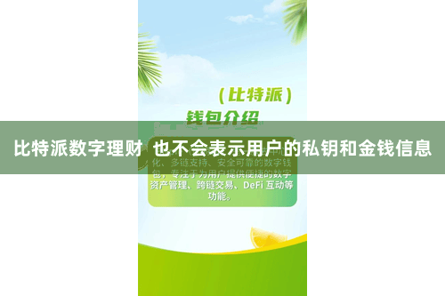 比特派数字理财  也不会表示用户的私钥和金钱信息